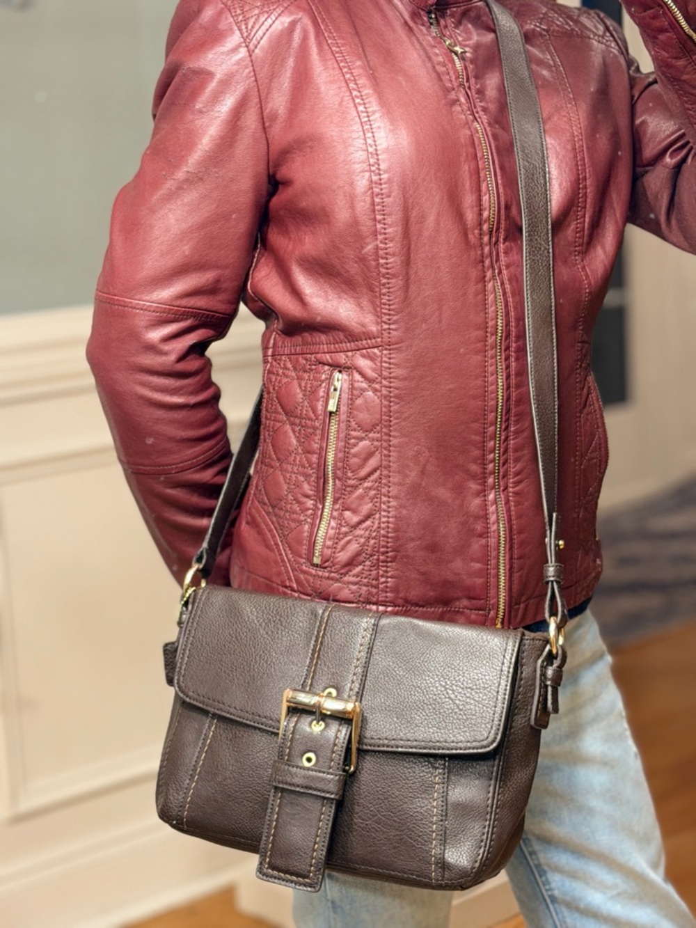 Liz Claiborne Y2K Inspired Brown Buckle Crossbody Faux Leather (NWOT)